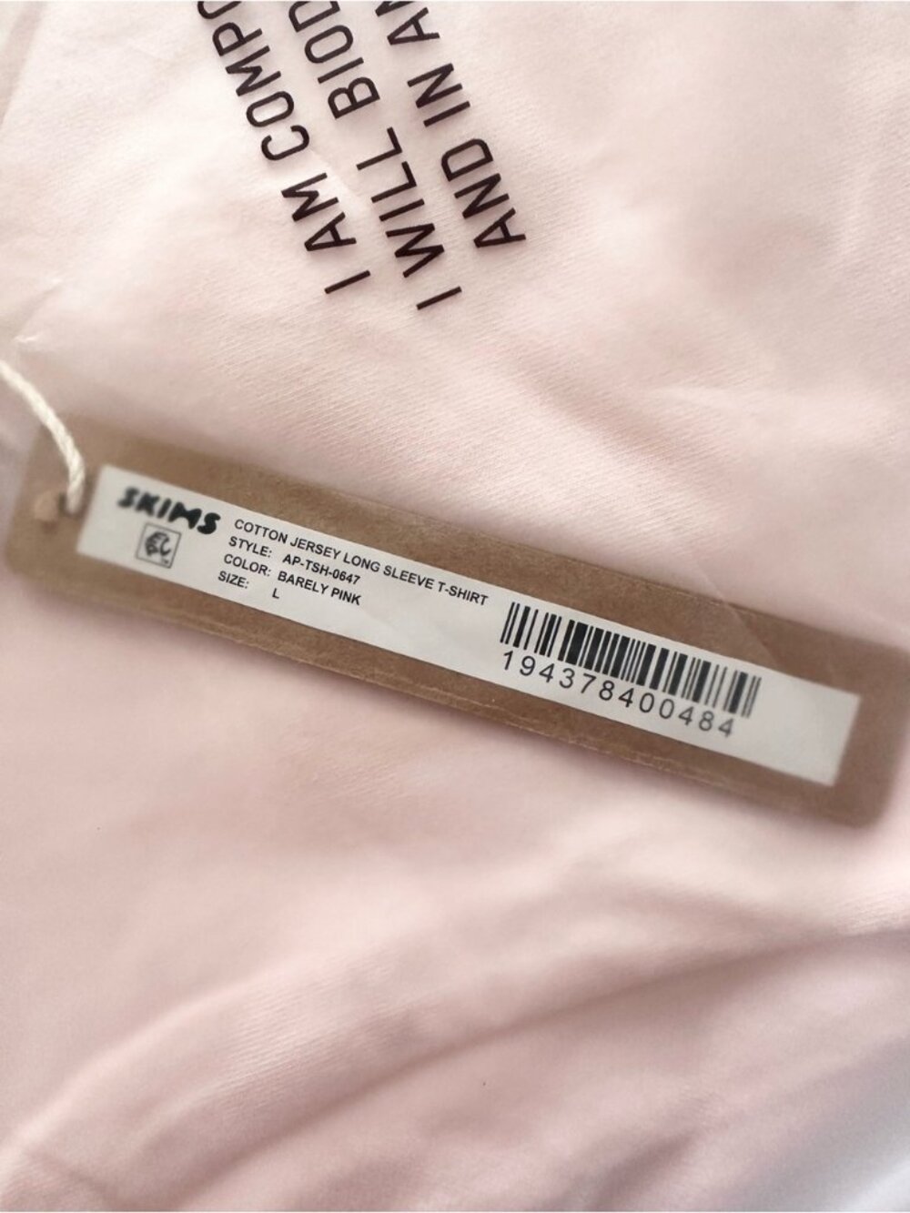 SKIMS Cotton Jersey Long Sleeve Tee – Barely Pink 💕 NWT - Picture 5 of 8
